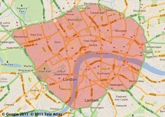 Conjestion Charge Zone Map London Congestion Charges Civilised Car Hire